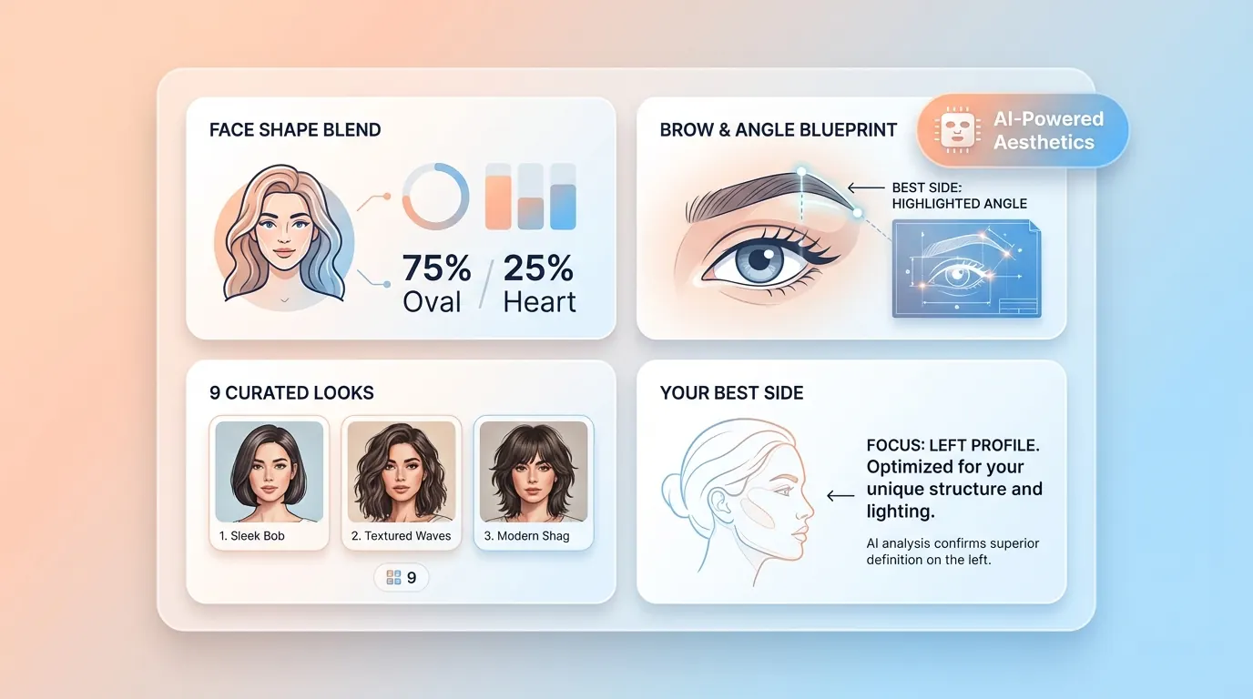 Female face shape detector preview with blend analysis and brow and angle blueprint