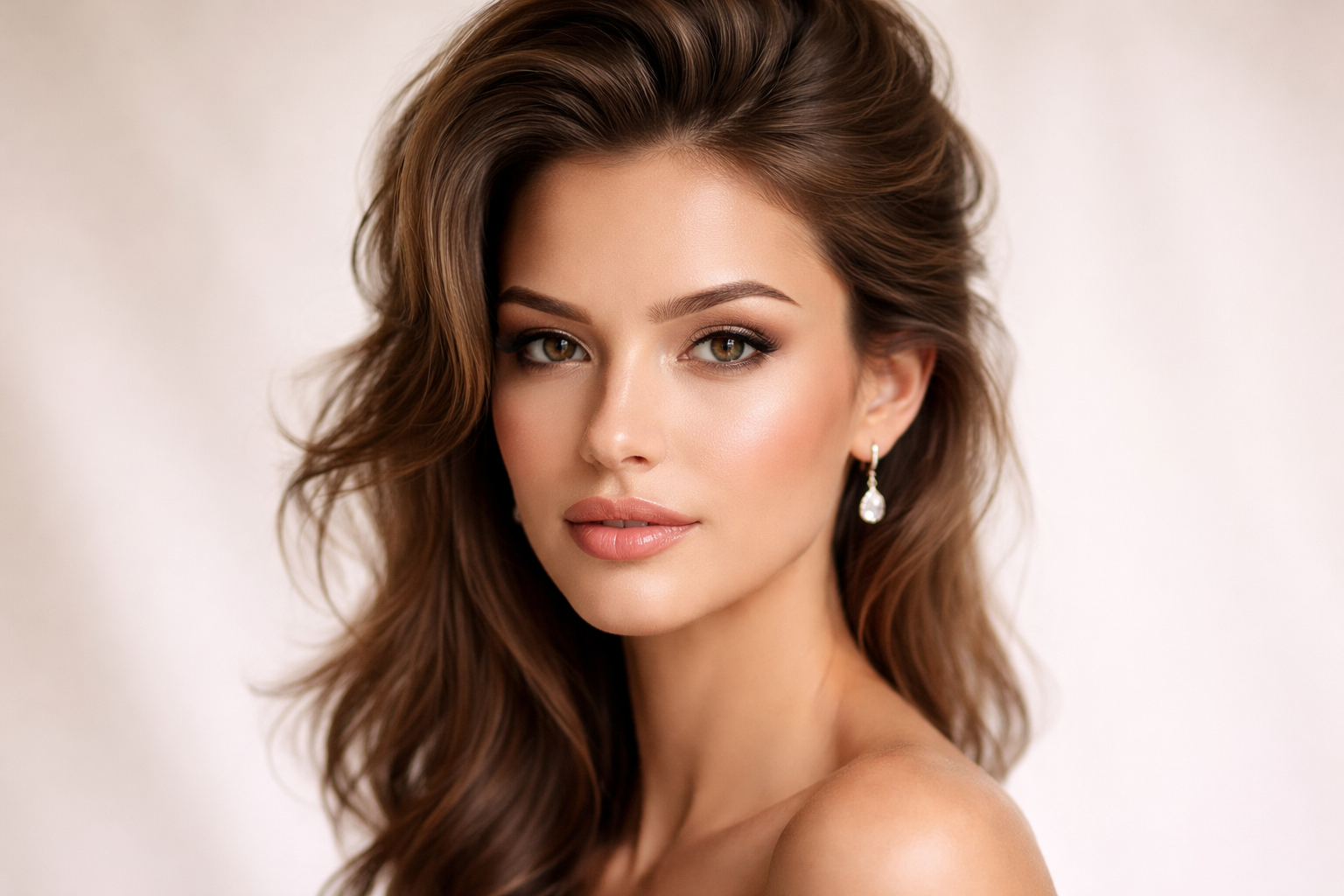 Woman with diamond face shape and flattering hairstyle with volume at crown and chin