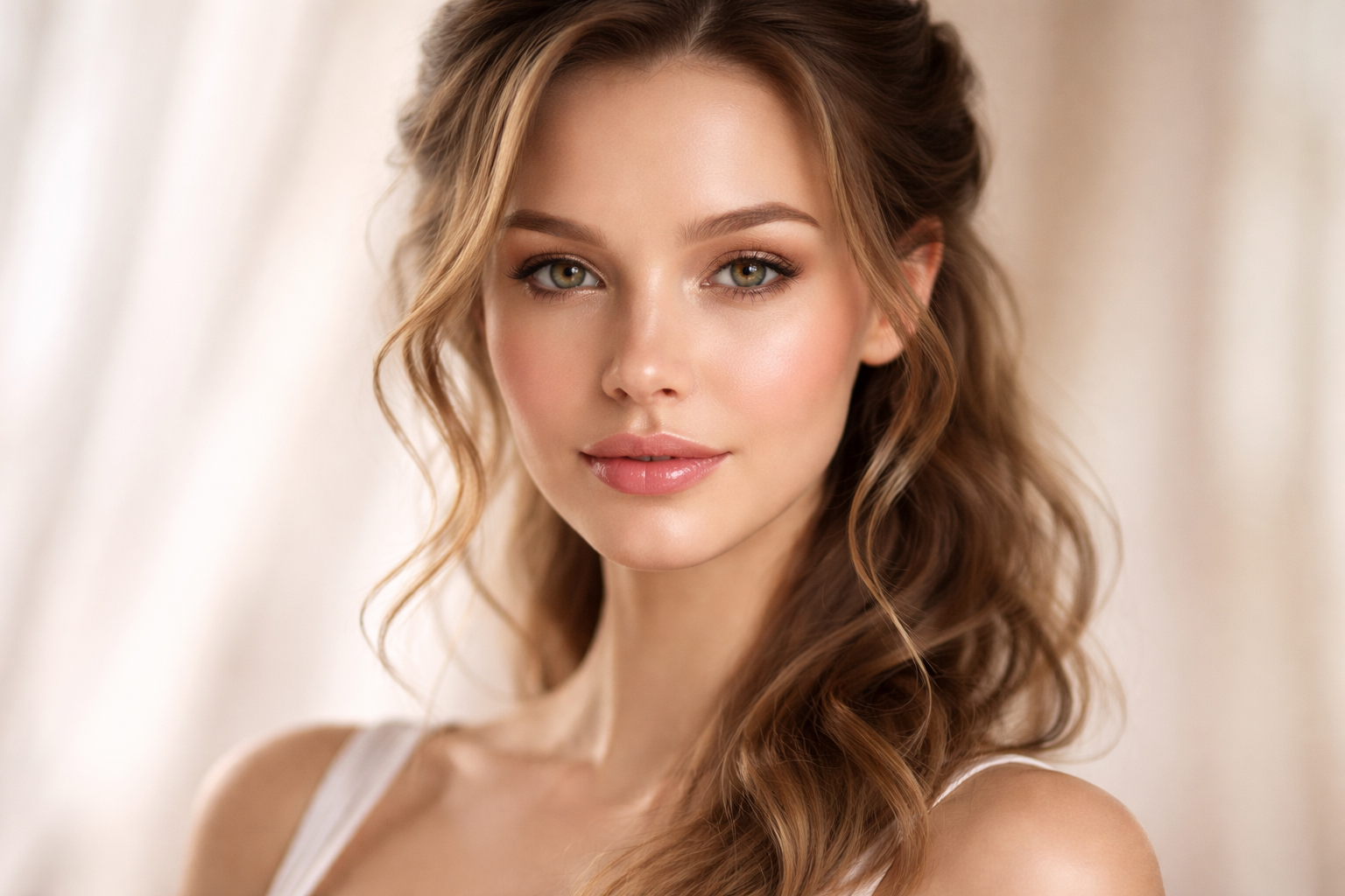 Woman with heart face shape - wide forehead and defined chin